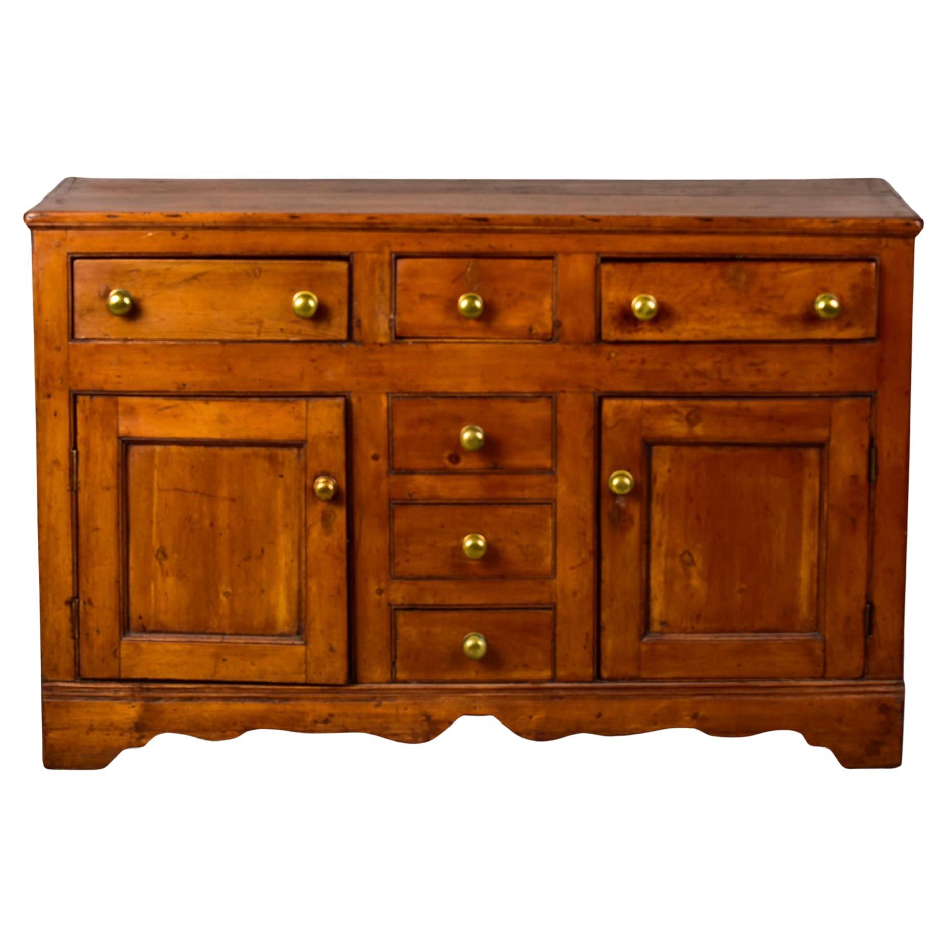 19th C English Country Pine Buffet with Original Brass Knobs at 1stDibs