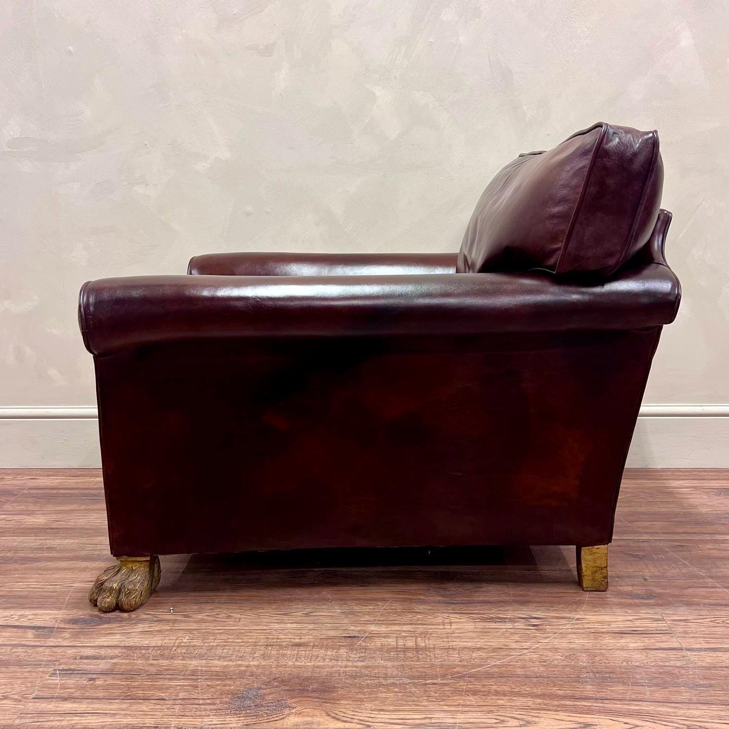 19th C English Deep Seated Leather Club Chair For Sale 5