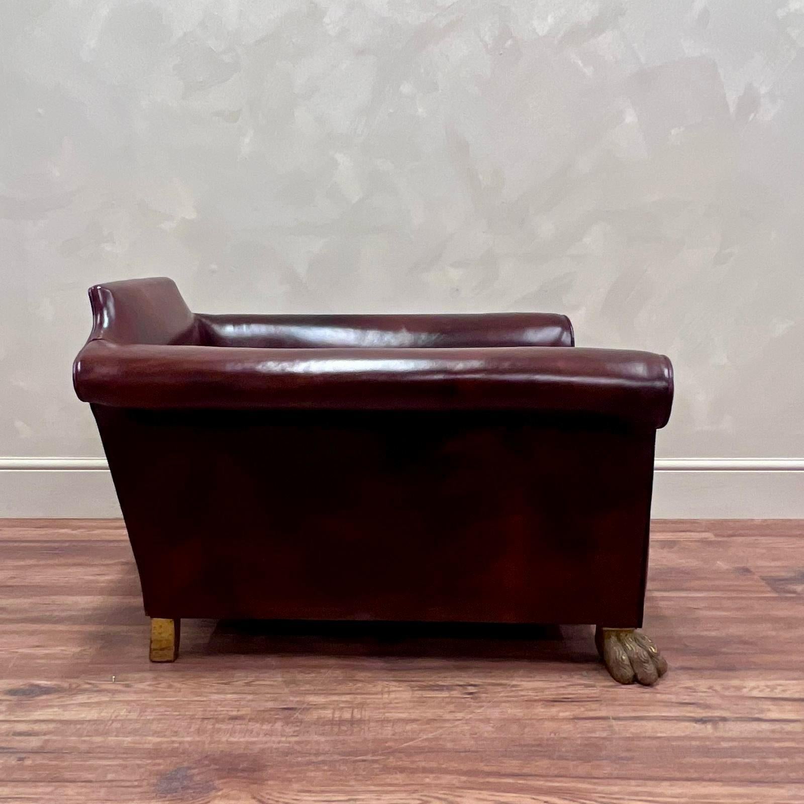 19th Century 19th C English Deep Seated Leather Club Chair For Sale