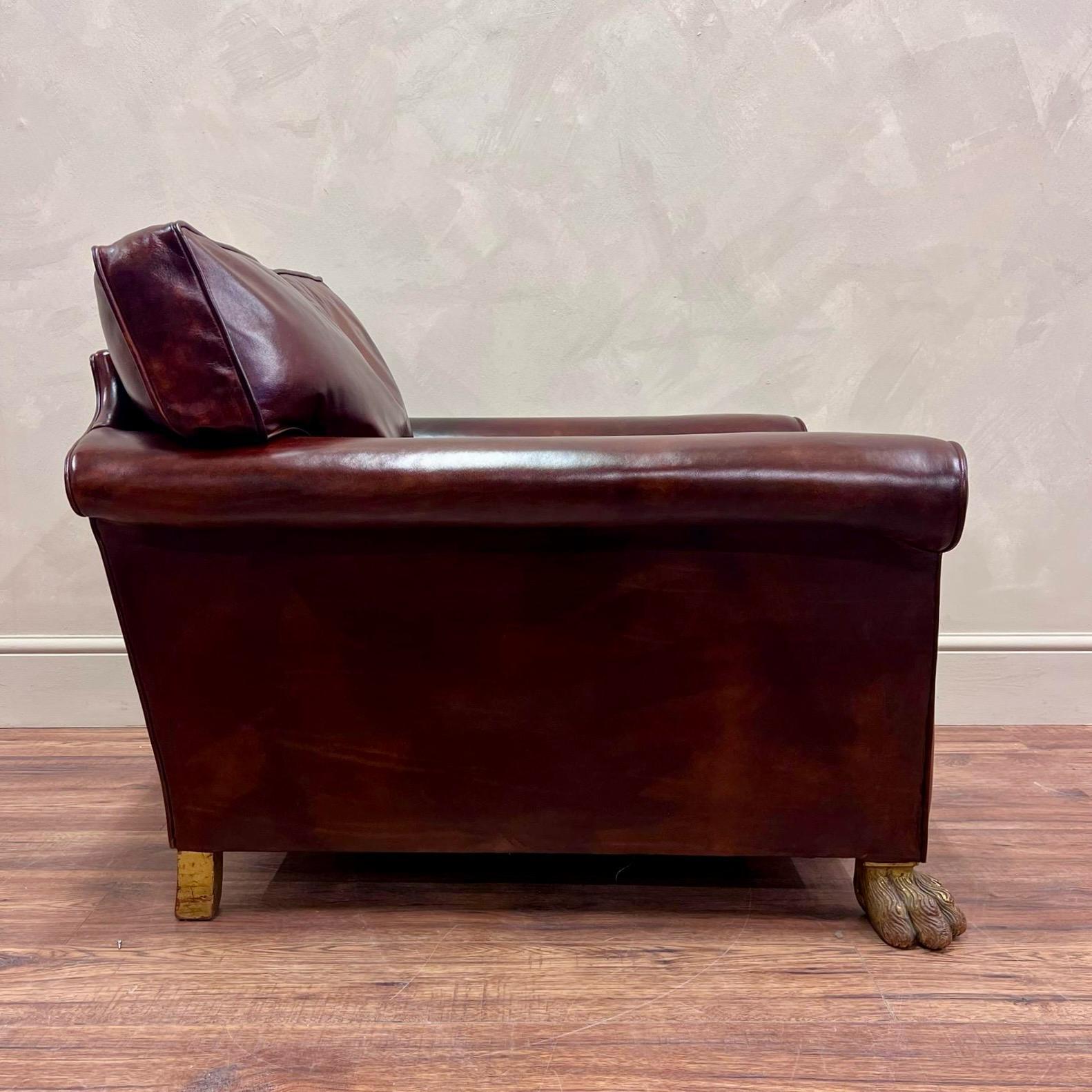 19th C English Deep Seated Leather Club Chair For Sale 1