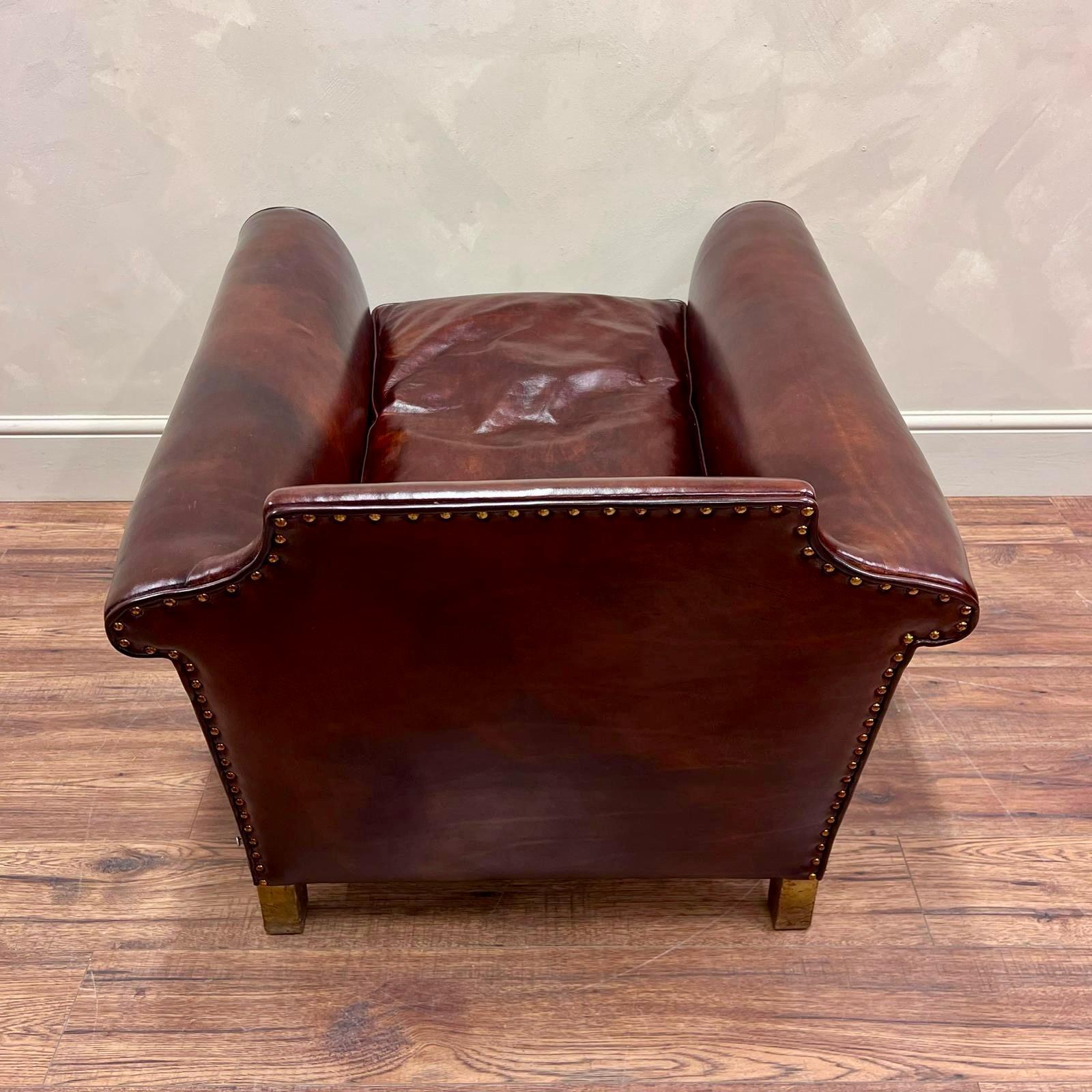 19th C English Deep Seated Leather Club Chair For Sale 3