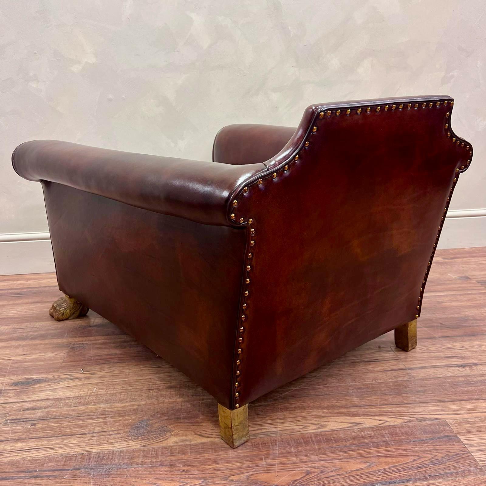 19th C English Deep Seated Leather Club Chair For Sale 4