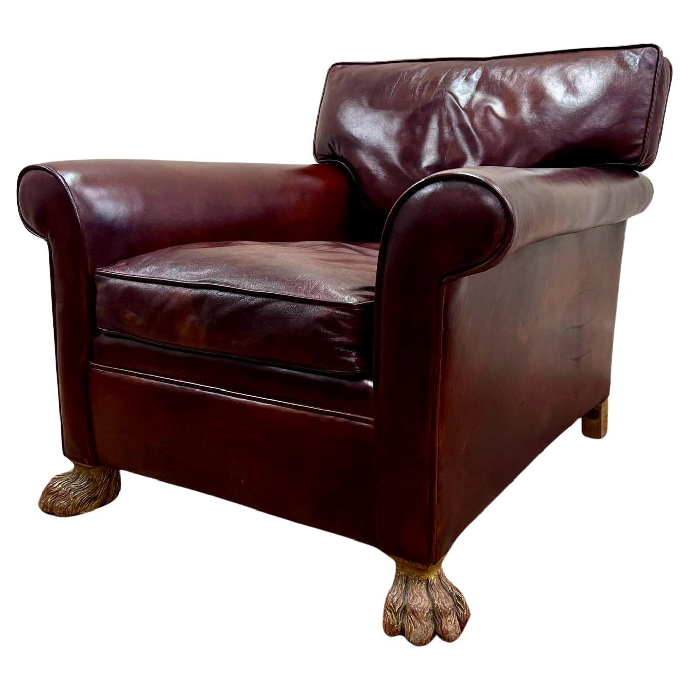 19th C English Deep Seated Leather Club Chair For Sale