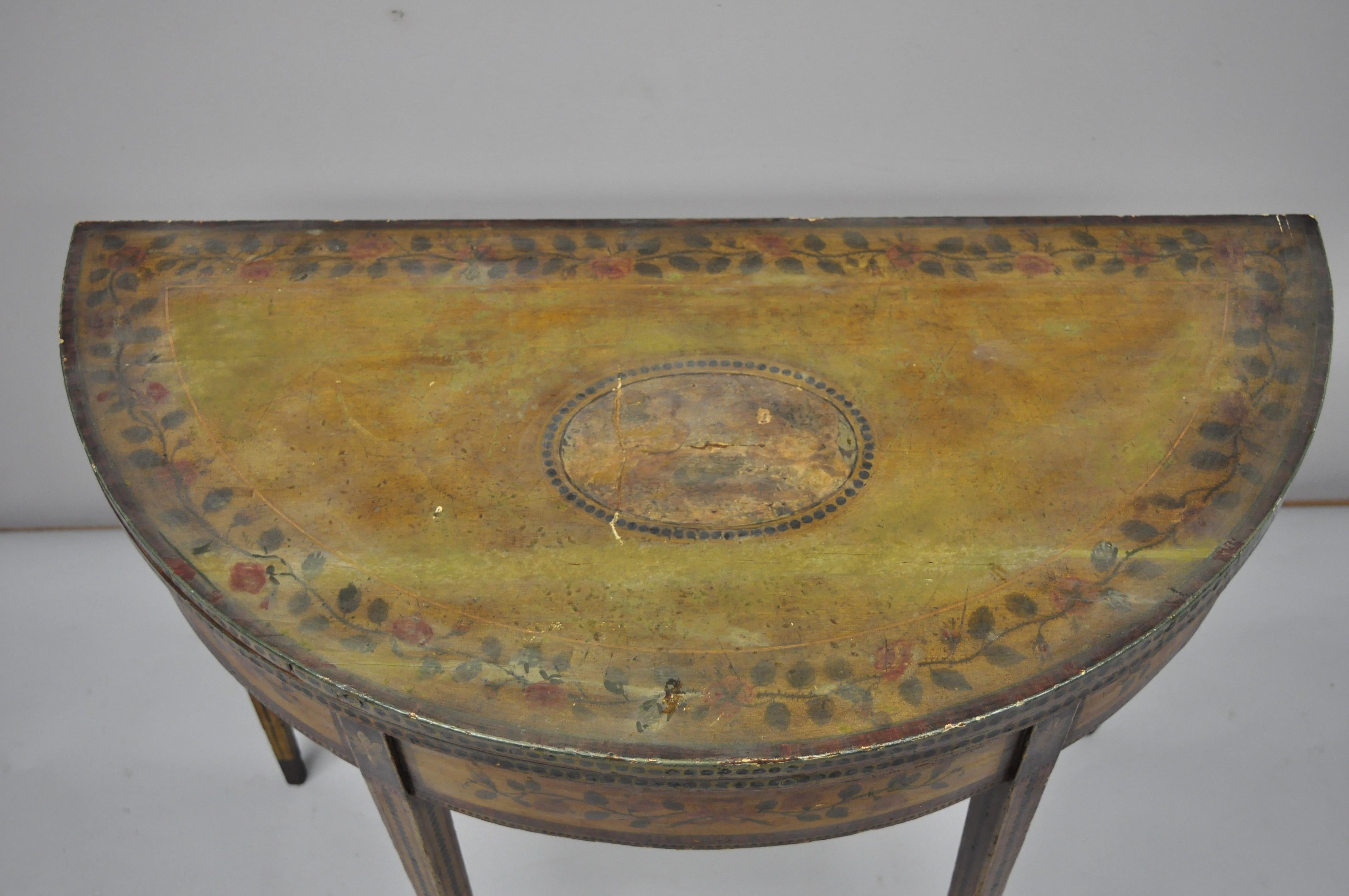 English Edwardian Polychrome Adams Painted Demilune Console Game Table In Good Condition For Sale In Philadelphia, PA