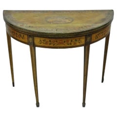 19th C. English Edwardian Polychrome Adams Painted Demilune Console Game Table