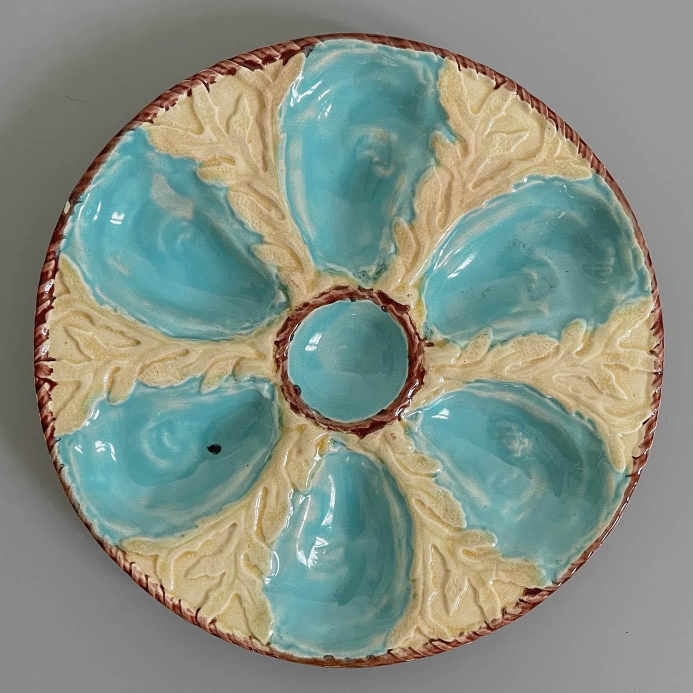 Victorian 19th C. English Fielding Majolica Oyster Plate For Sale