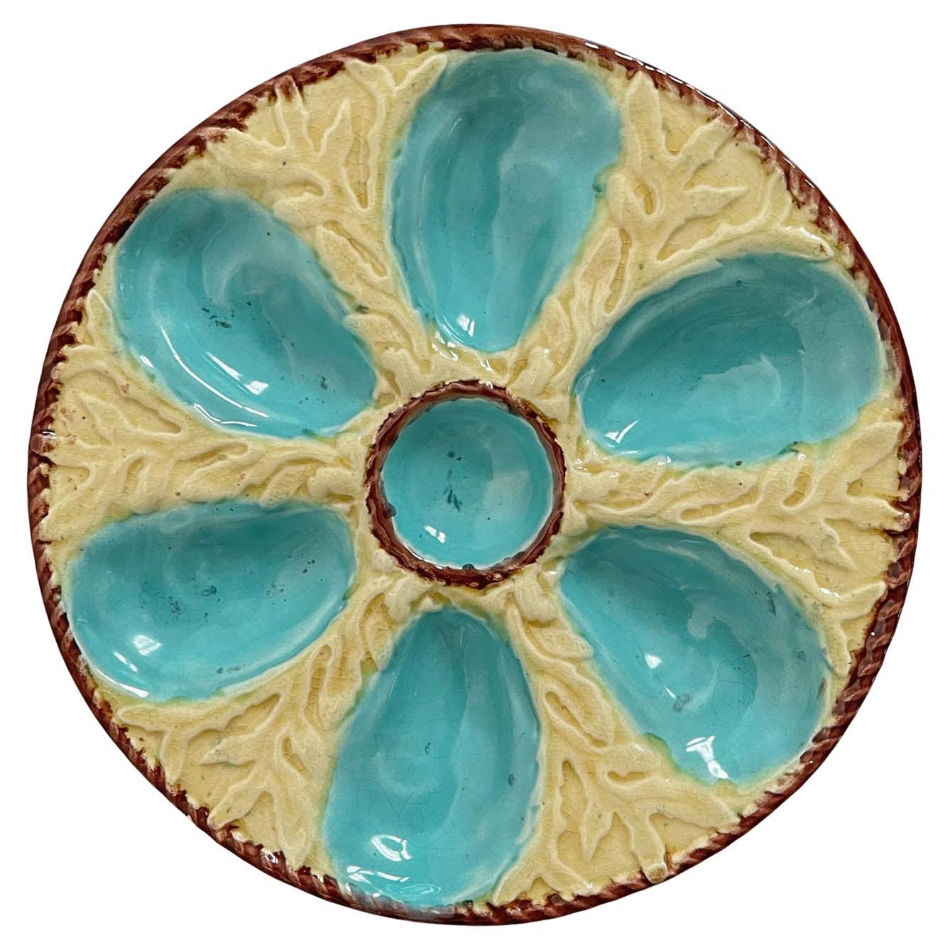 19th C. English Fielding Majolica Oyster Plate For Sale
