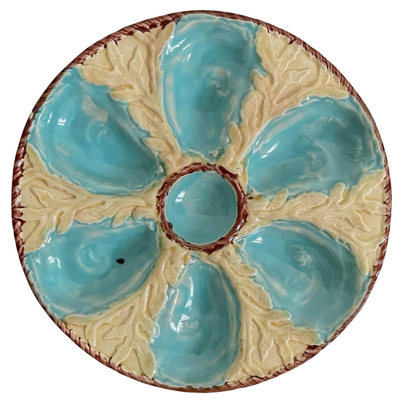19th C. English Fielding Majolica Oyster Plate For Sale