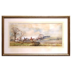 19th C. English Fox Hunting Watercolor “A Run Near Ditchling” by Arthur Willett