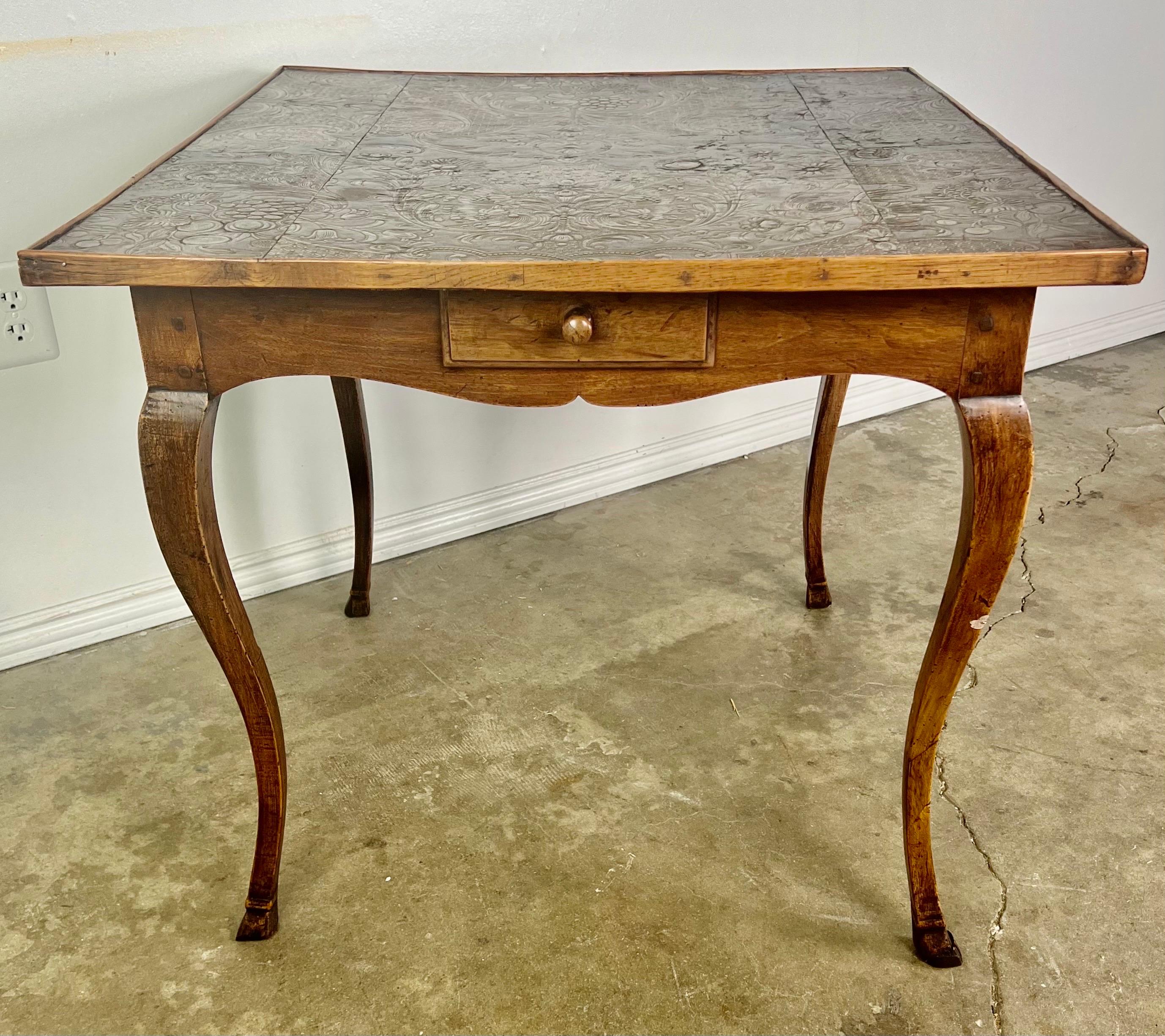19th Century English Game Table W/Embossed Leather Top 7