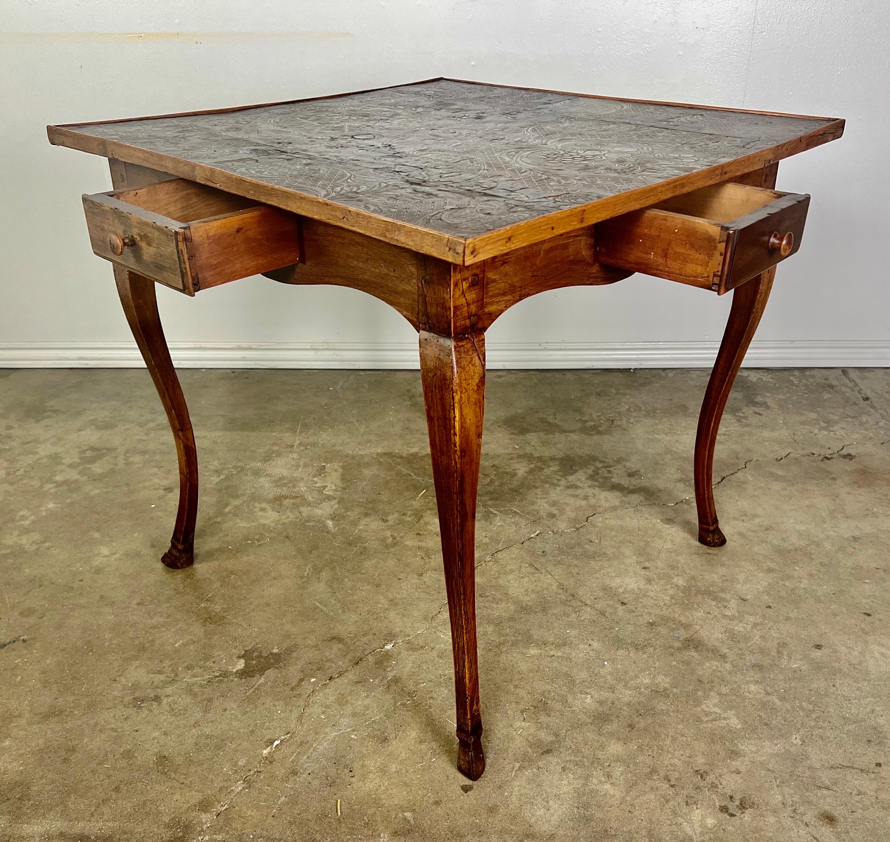 19th Century English Game Table W/Embossed Leather Top 9
