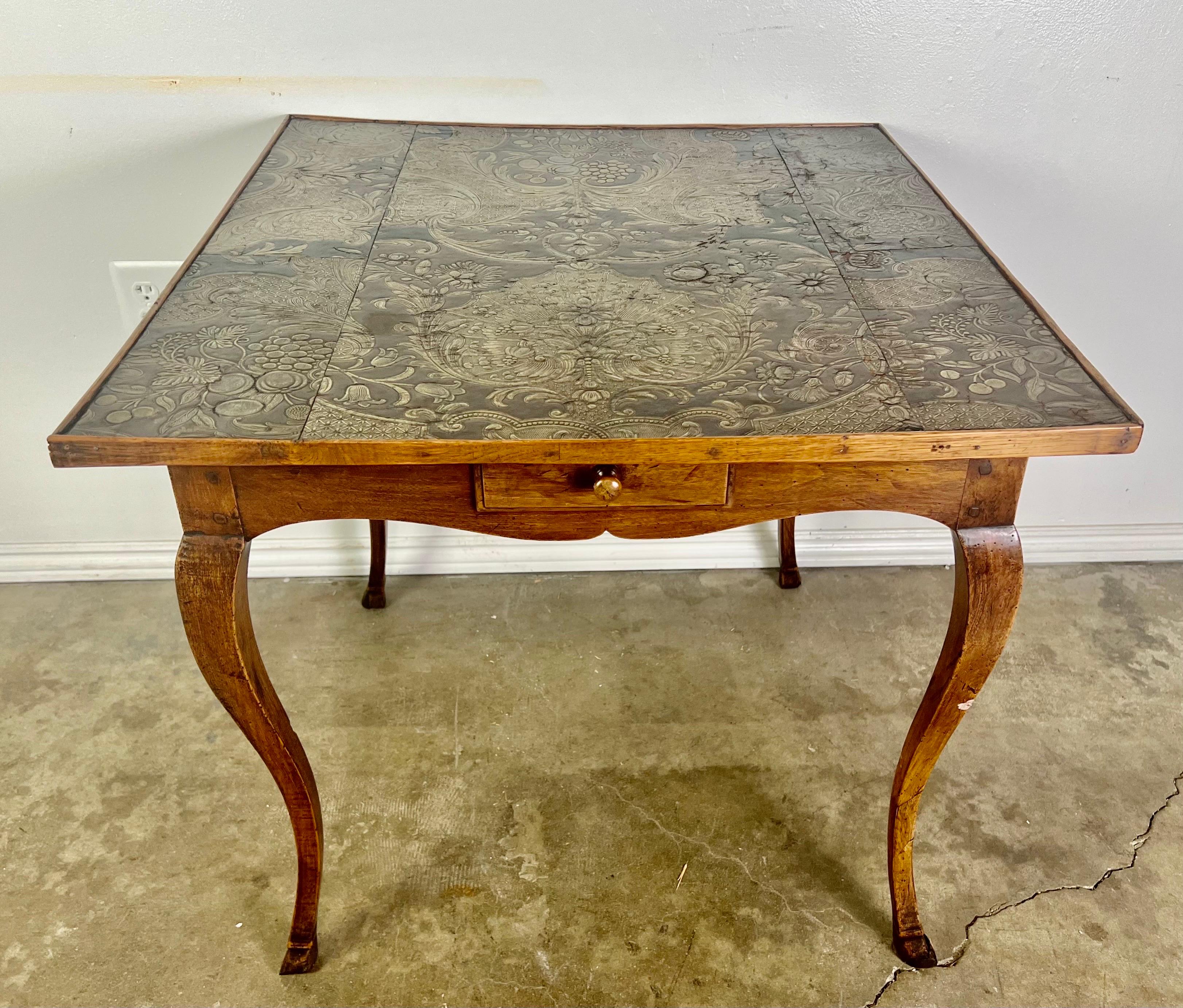 French 19th Century English Game Table W/Embossed Leather Top