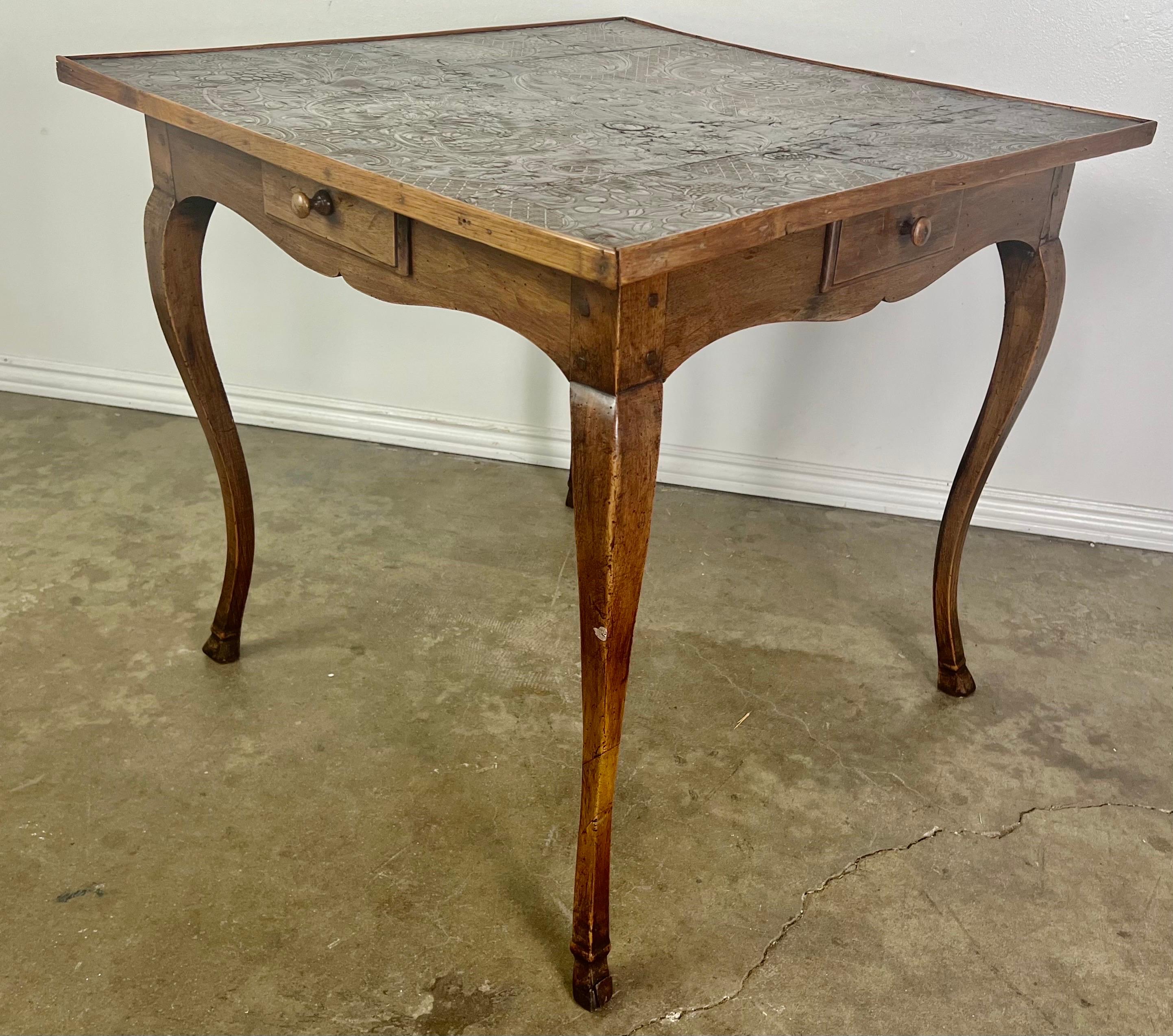 19th Century English Game Table W/Embossed Leather Top 1