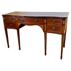 19th C. English Geo. III Marq. Inlaid Mahog. Hepp. style Serpentine Sideboard