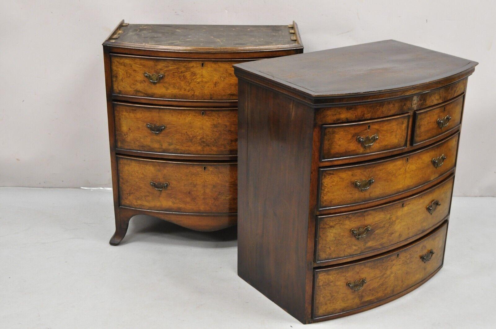 19th C English George II Burl Walnut Chest on Chest Dresser Chest of 8 Drawers For Sale 6