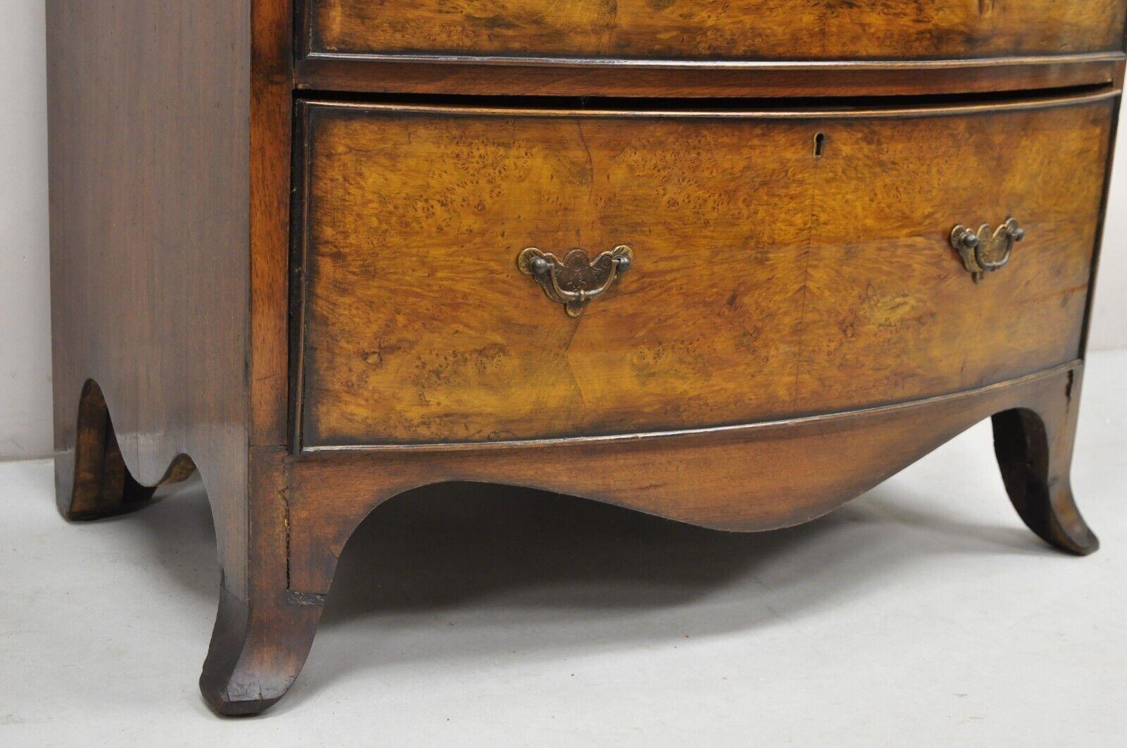 19th C English George II Burl Walnut Chest on Chest Dresser Chest of 8 Drawers For Sale 7