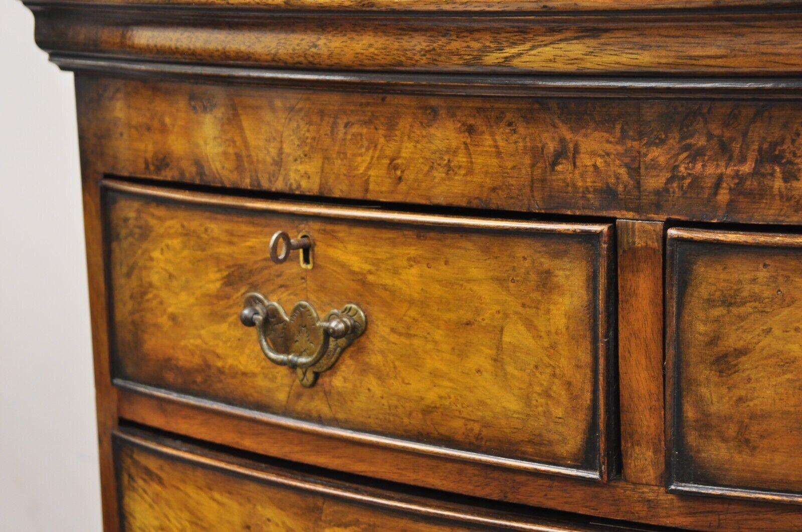 19th Century 19th C English George II Burl Walnut Chest on Chest Dresser Chest of 8 Drawers For Sale