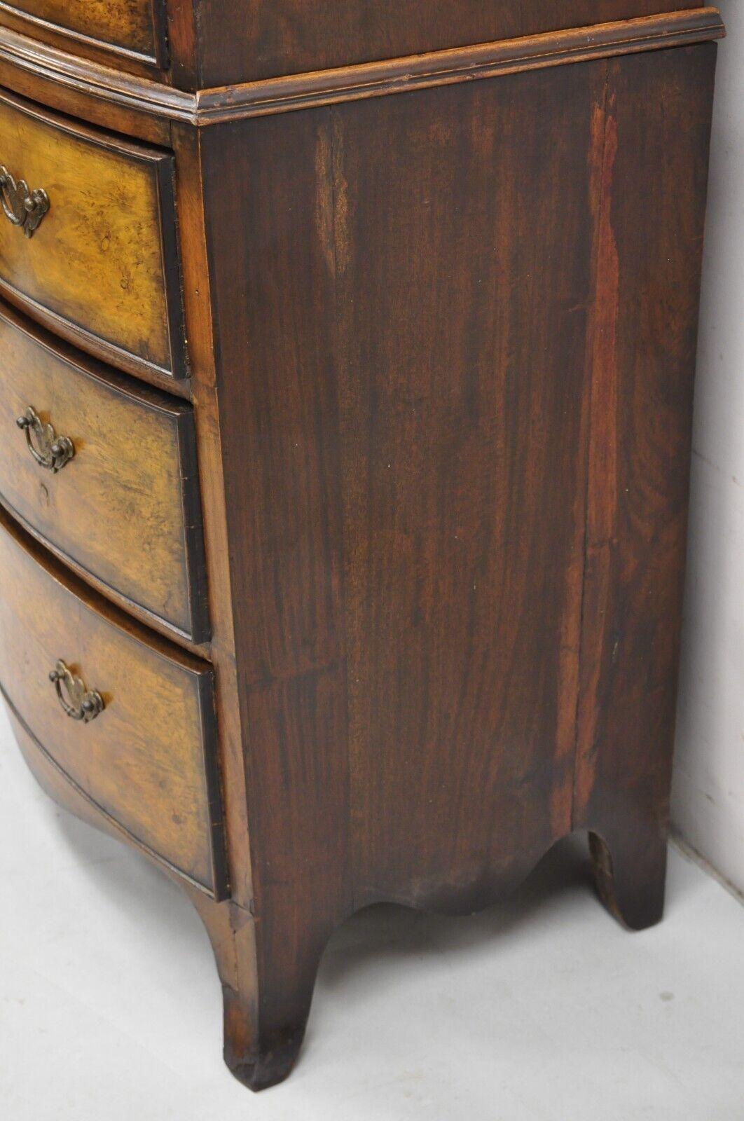 19th C English George II Burl Walnut Chest on Chest Dresser Chest of 8 Drawers For Sale 5