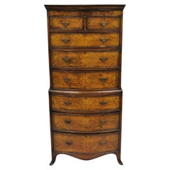A.I.C.C., 19ème siècle Anglais George II Burl Walnut Chest on Chest Dresser Chest of 8 Drawers