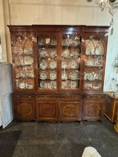 19th c. English George III Inlaid Mahogany Breakfront