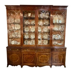 19th c. English George III Inlaid Mahogany Breakfront