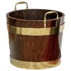 19th c. English George III Mahogany Brass Bound Peat Bucket with Loop Handles