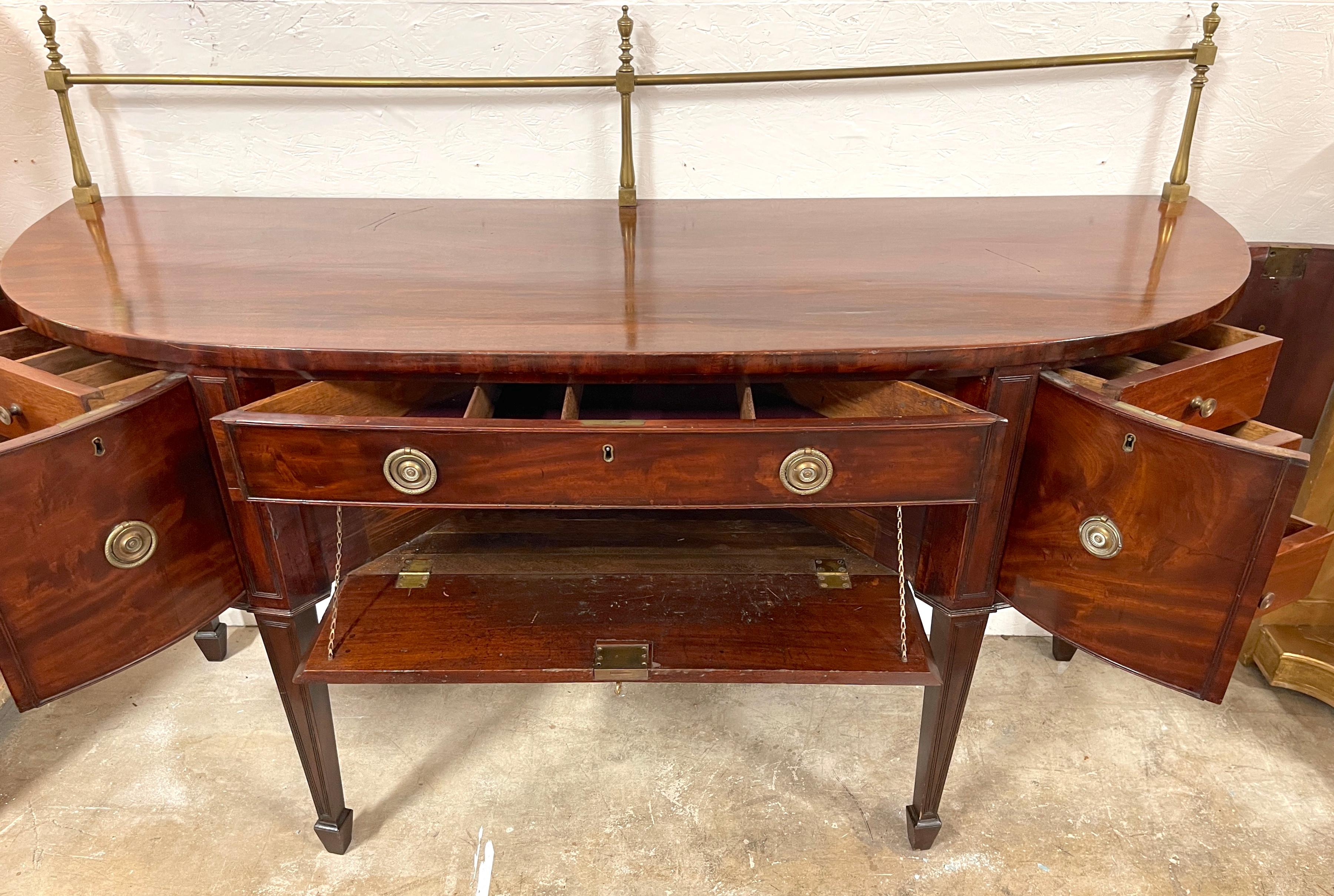 19th C. English George III Mahogany & Brass Gallery  Hunt/Sideboard  For Sale 10