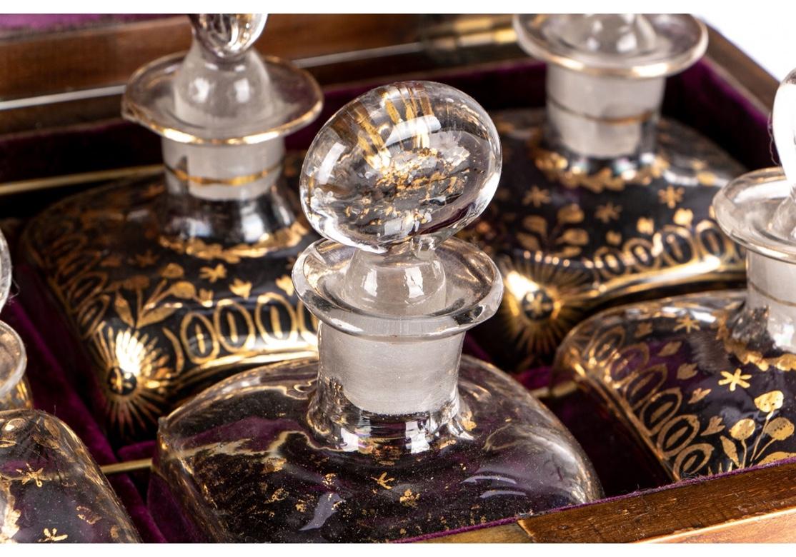 19th Century English Inlaid Mahogany Tantalus Decanter Set 3