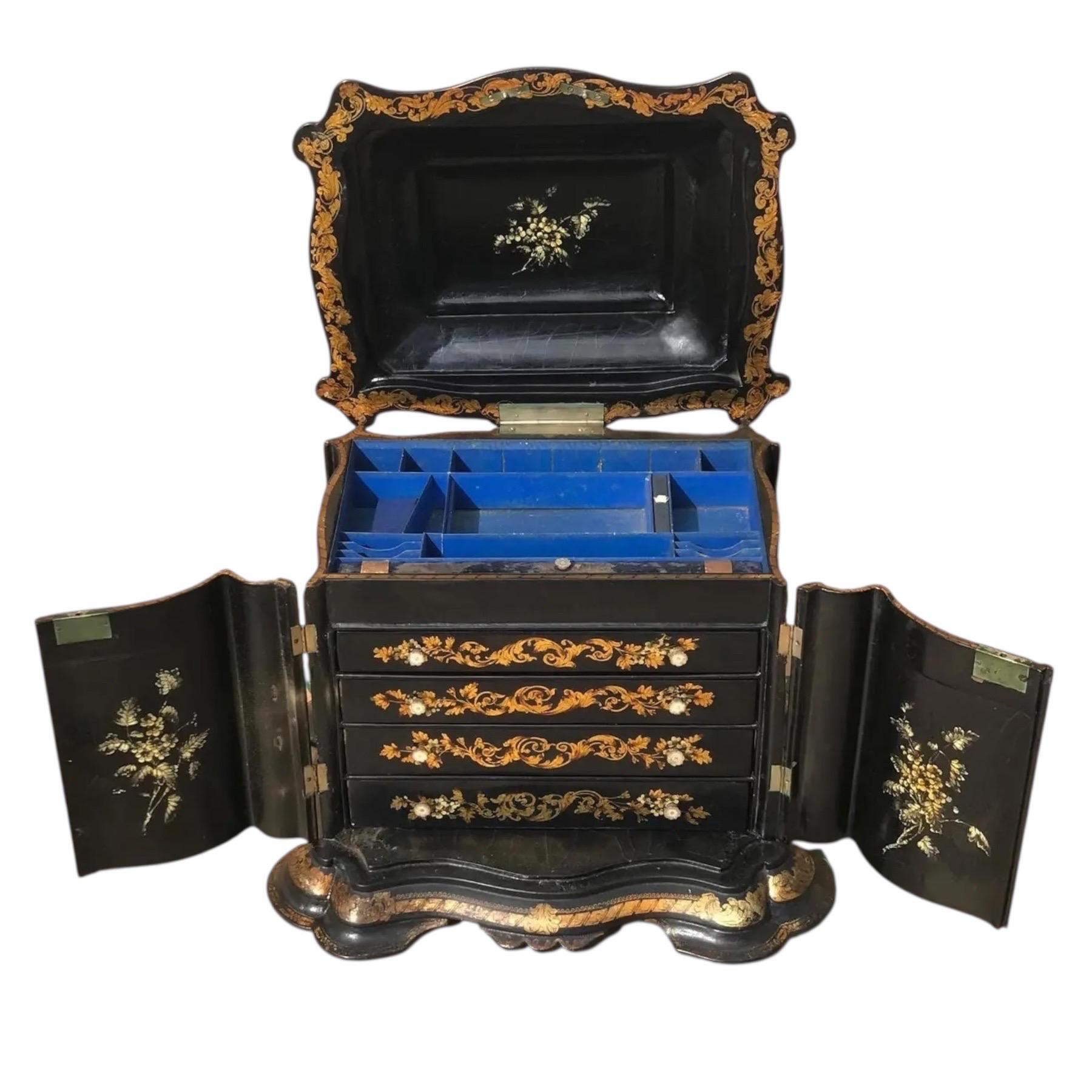 19th C. English Inlaid Papier Mache Jewelry Box (Spätviktorianisch) im Angebot