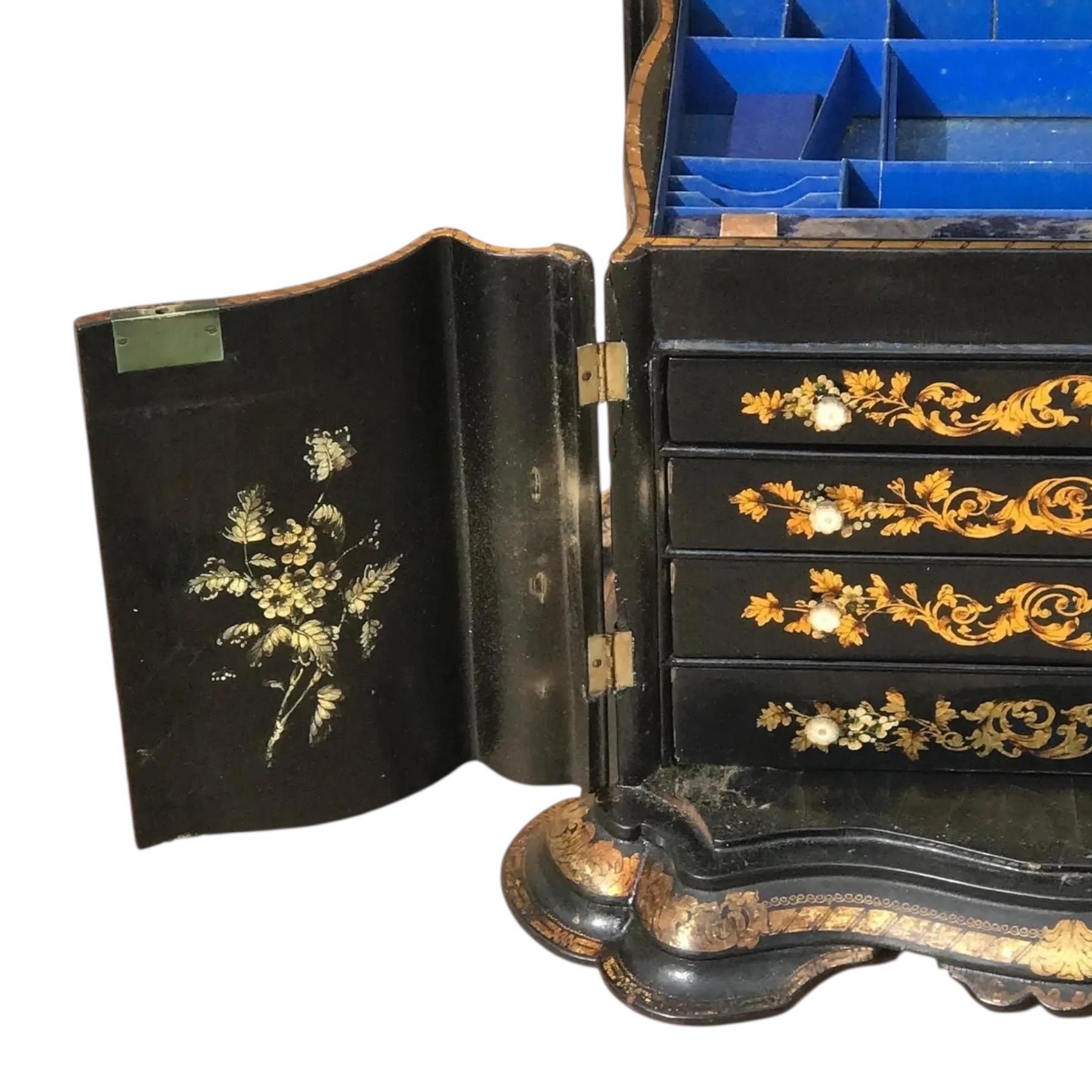 19th C. English Inlaid Papier Mache Jewelry Box (Englisch) im Angebot