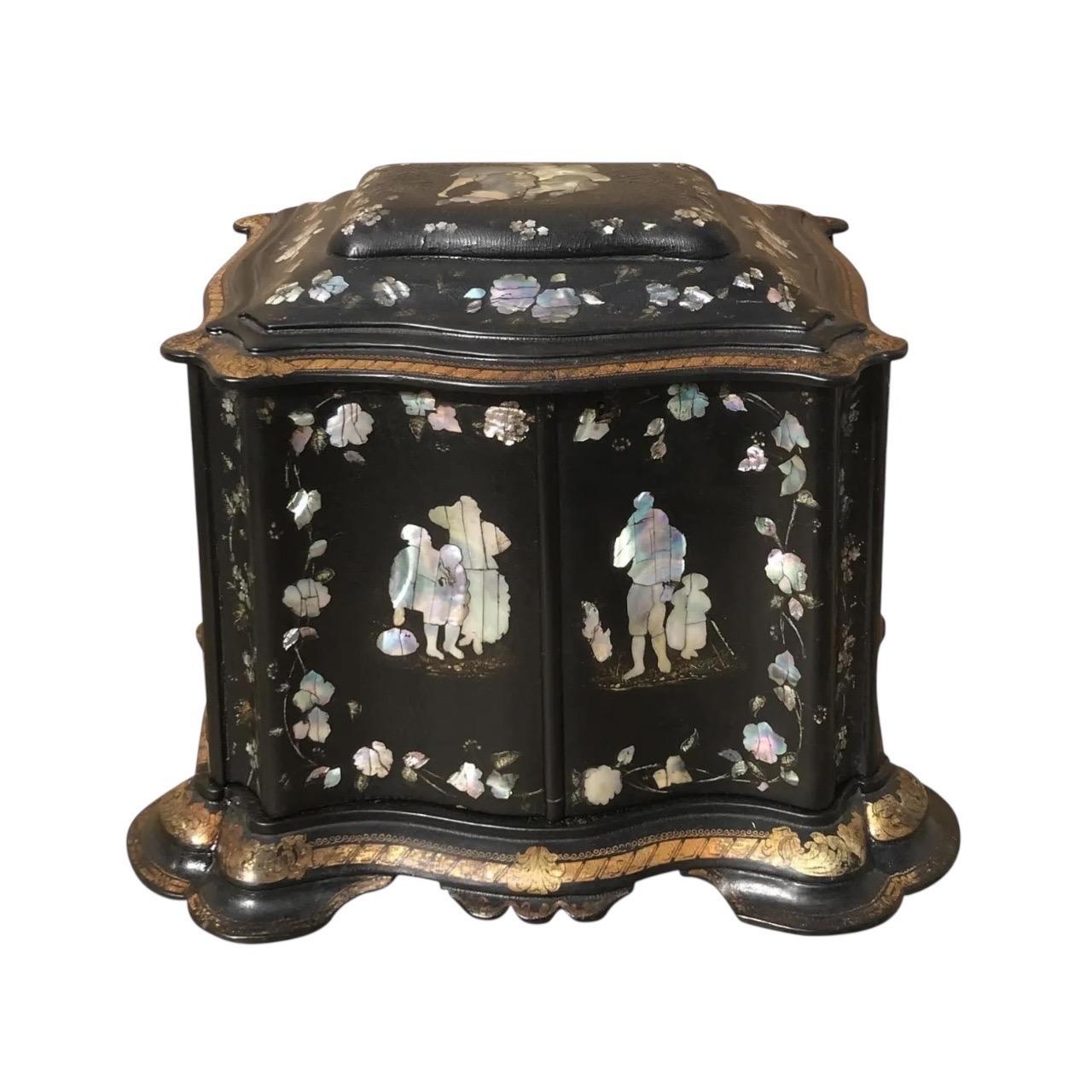 19th C. English Inlaid Papier Mache Jewelry Box