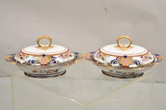 19th C English Ironstone Diamond Patent Covered Vegetable Soup Tureen - a Pair