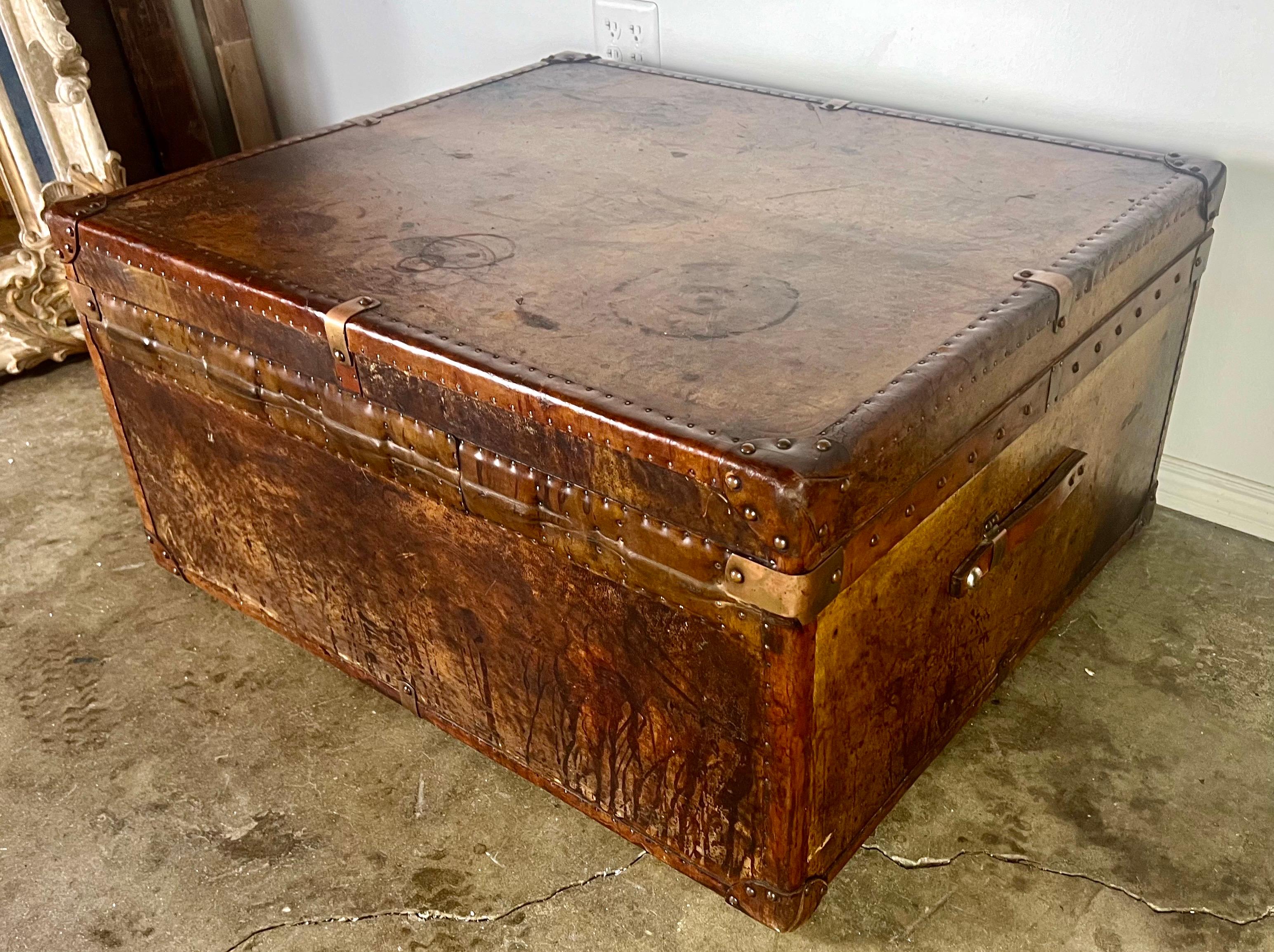 19th C. English Leather Coffee Table/Steamer Trunk For Sale 12