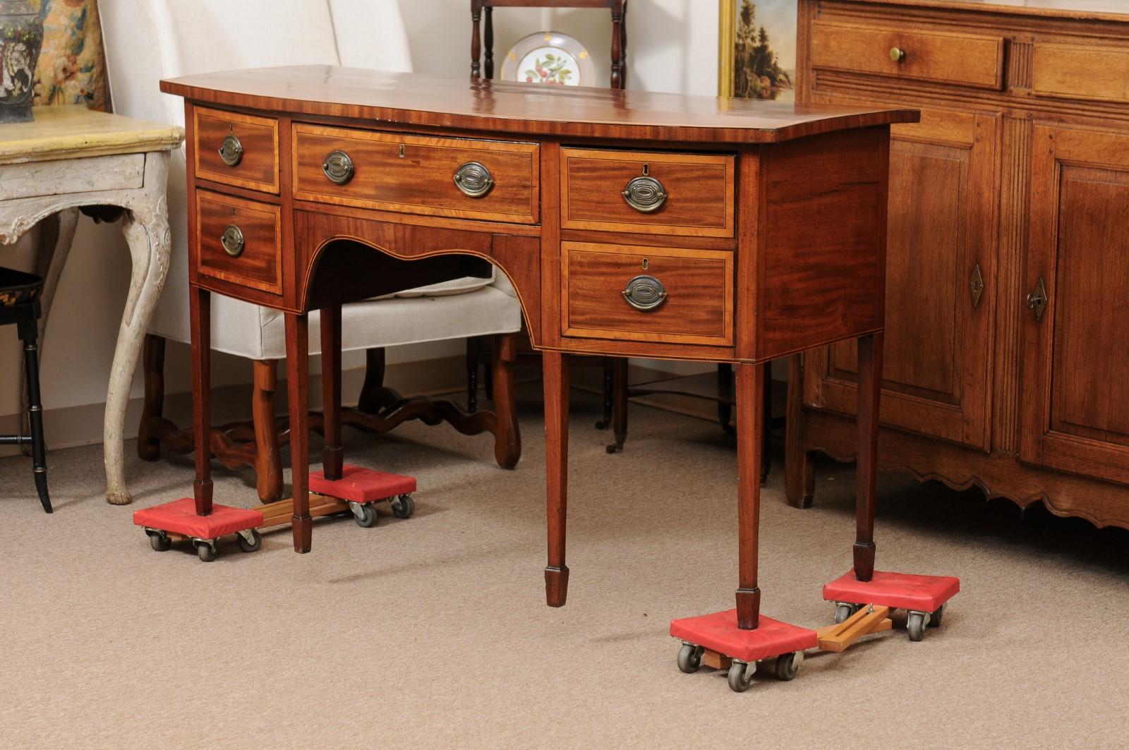 19th C. English Mahogany Bowfront Sideboard with Satin Wood Cross-Banding 7