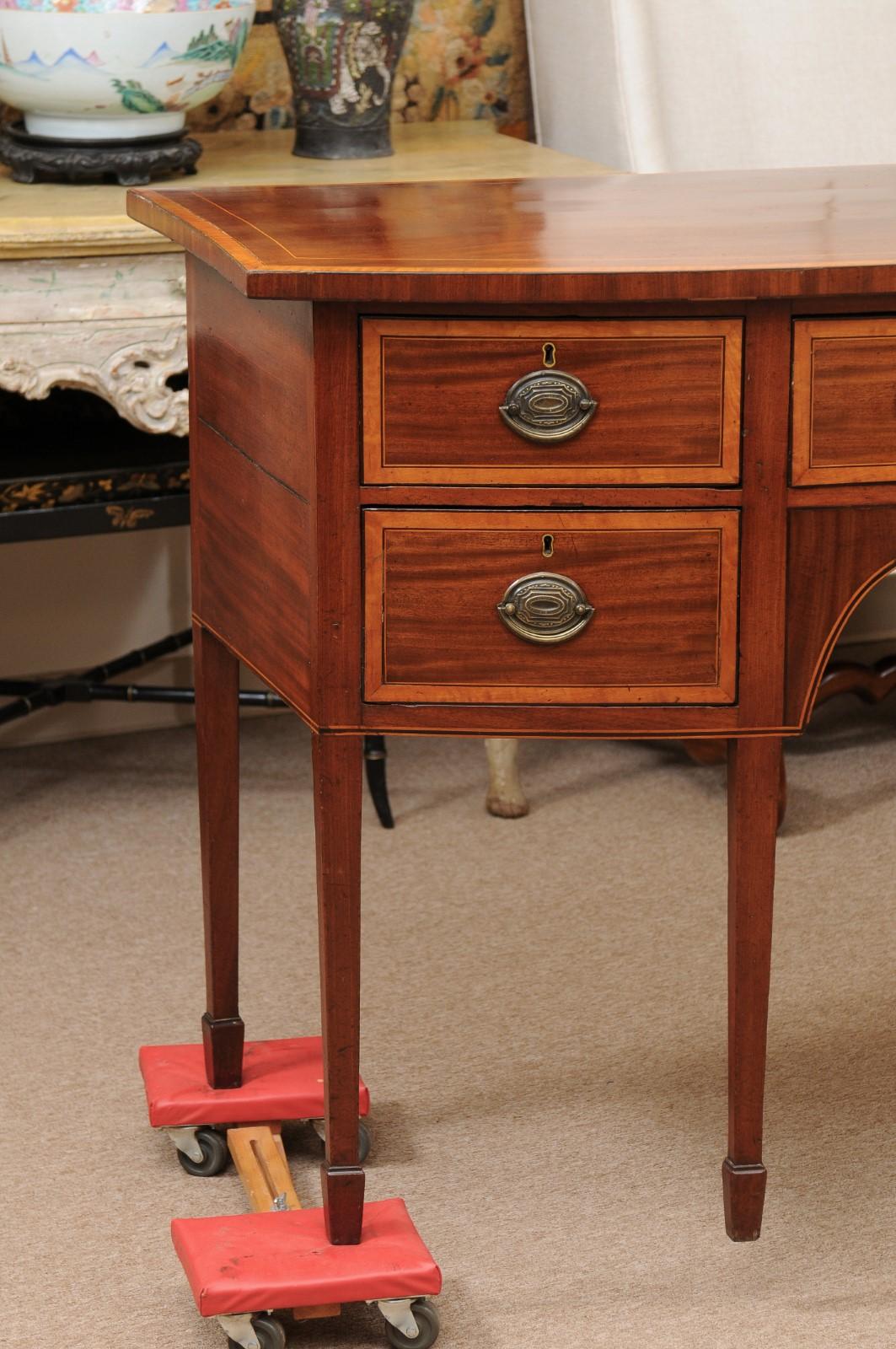 Inlay 19th C. English Mahogany Bowfront Sideboard with Satin Wood Cross-Banding