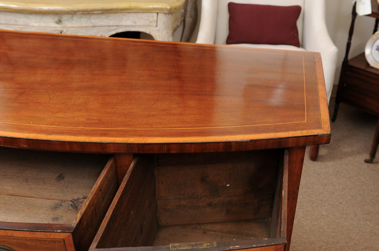 19th C. English Mahogany Bowfront Sideboard with Satin Wood Cross-Banding 1