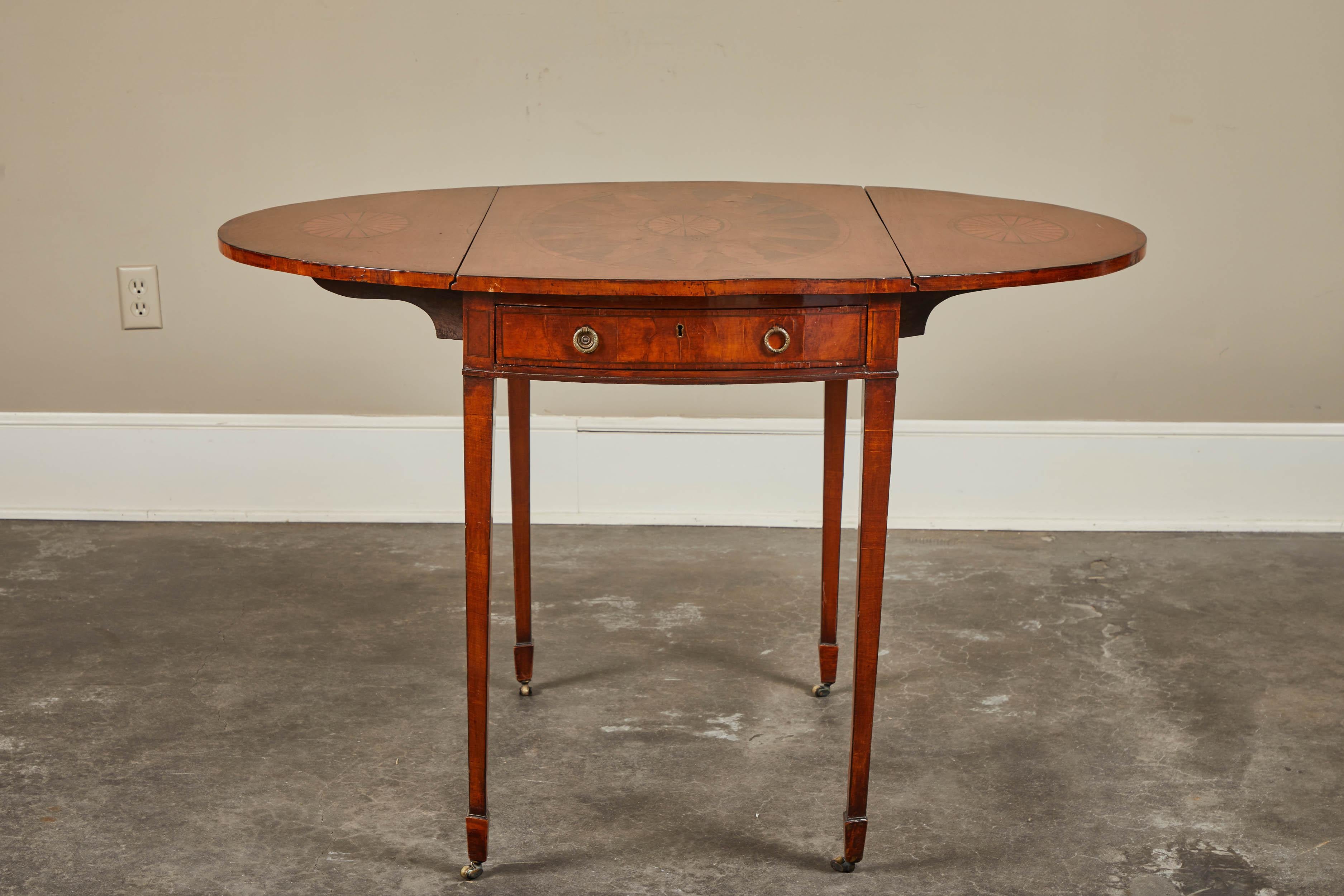 English Mahogany George III Pembroke Table W/Inlaid Fan & Sunburst W/Dra For Sale 1