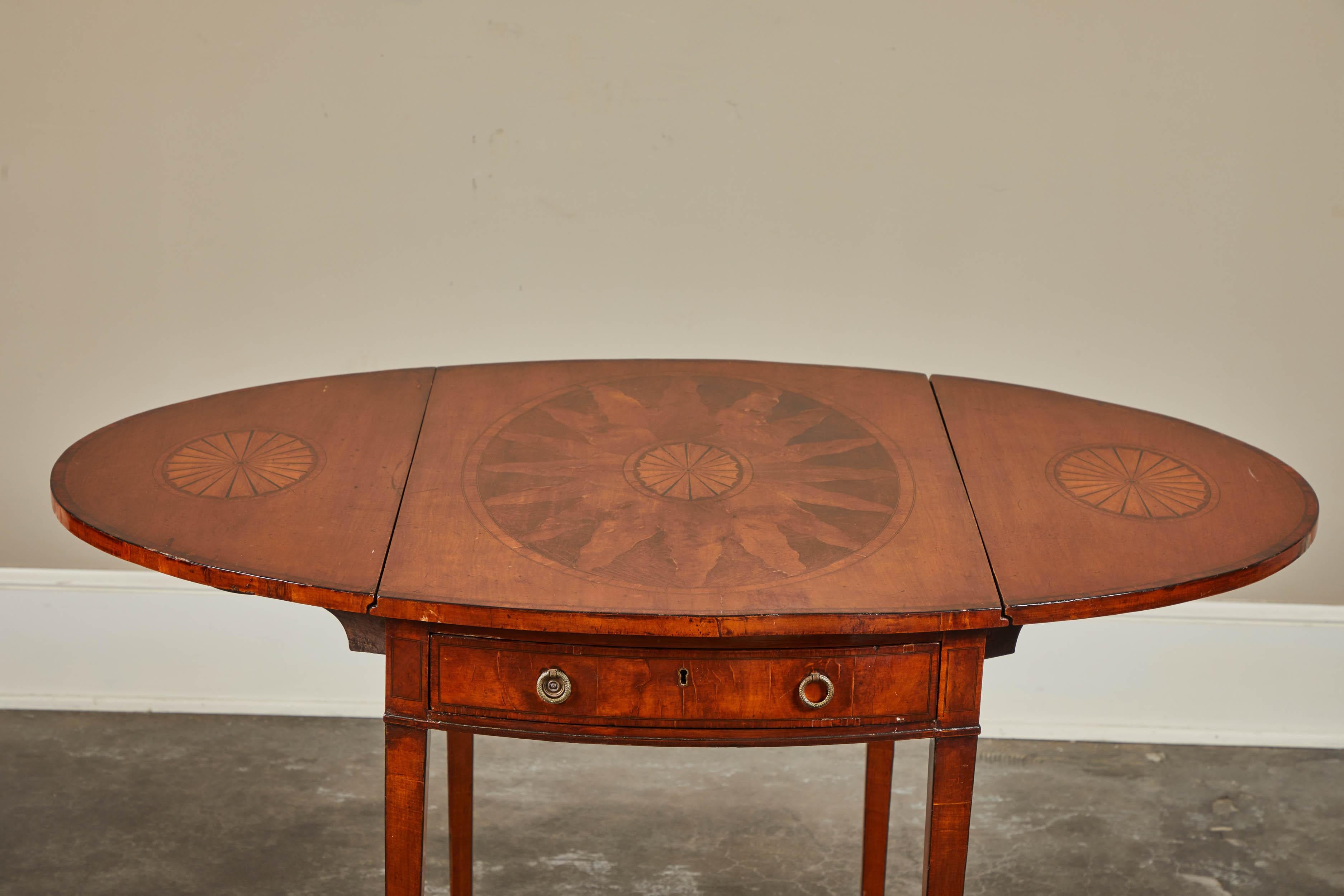 English Mahogany George III Pembroke Table W/Inlaid Fan & Sunburst W/Dra For Sale 3