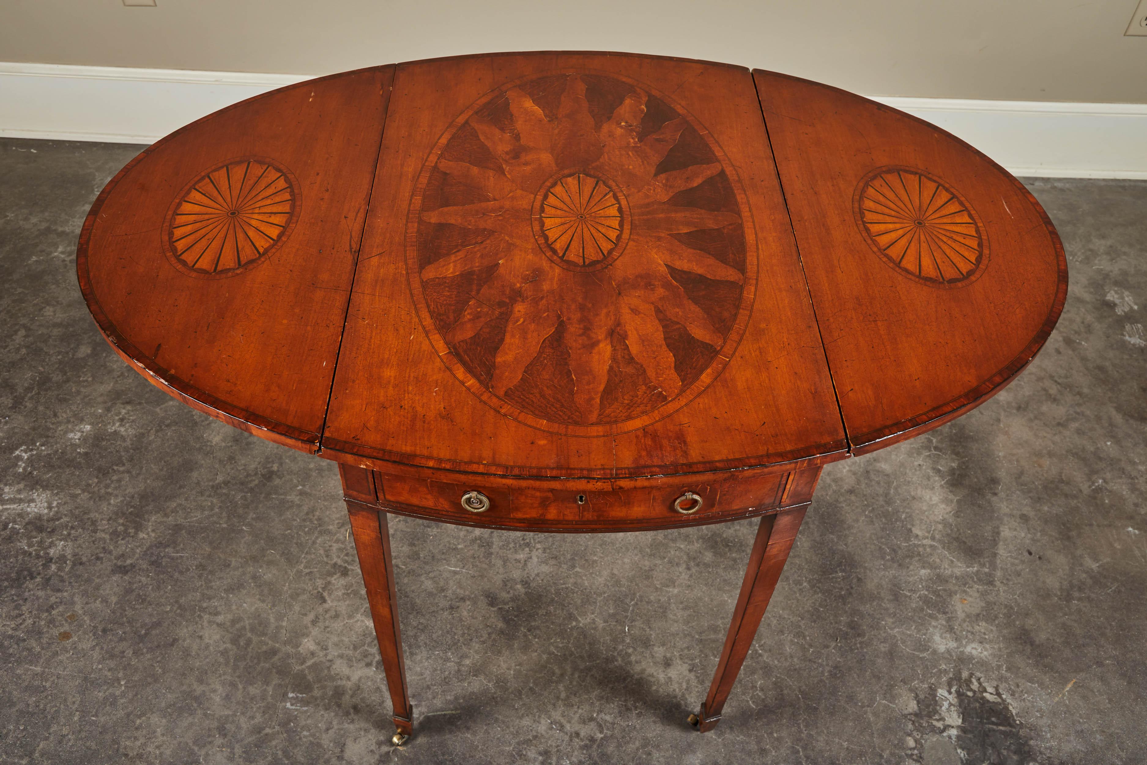 English Mahogany George III Pembroke Table W/Inlaid Fan & Sunburst W/Dra For Sale 4