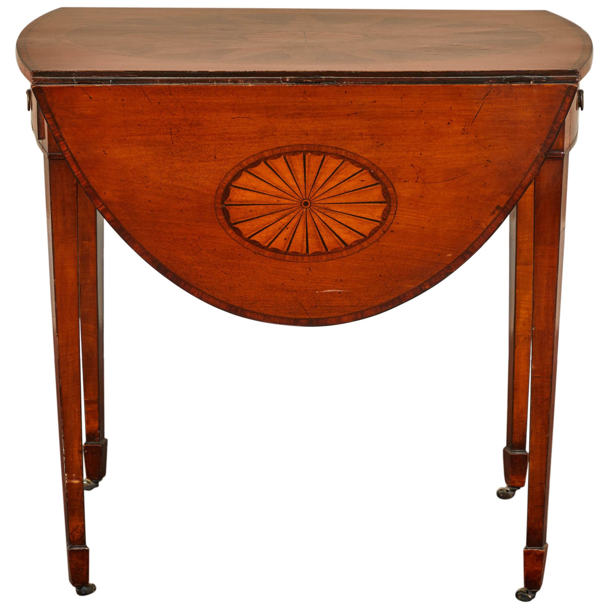 English Mahogany George III Pembroke Table W/Inlaid Fan & Sunburst W/Dra For Sale