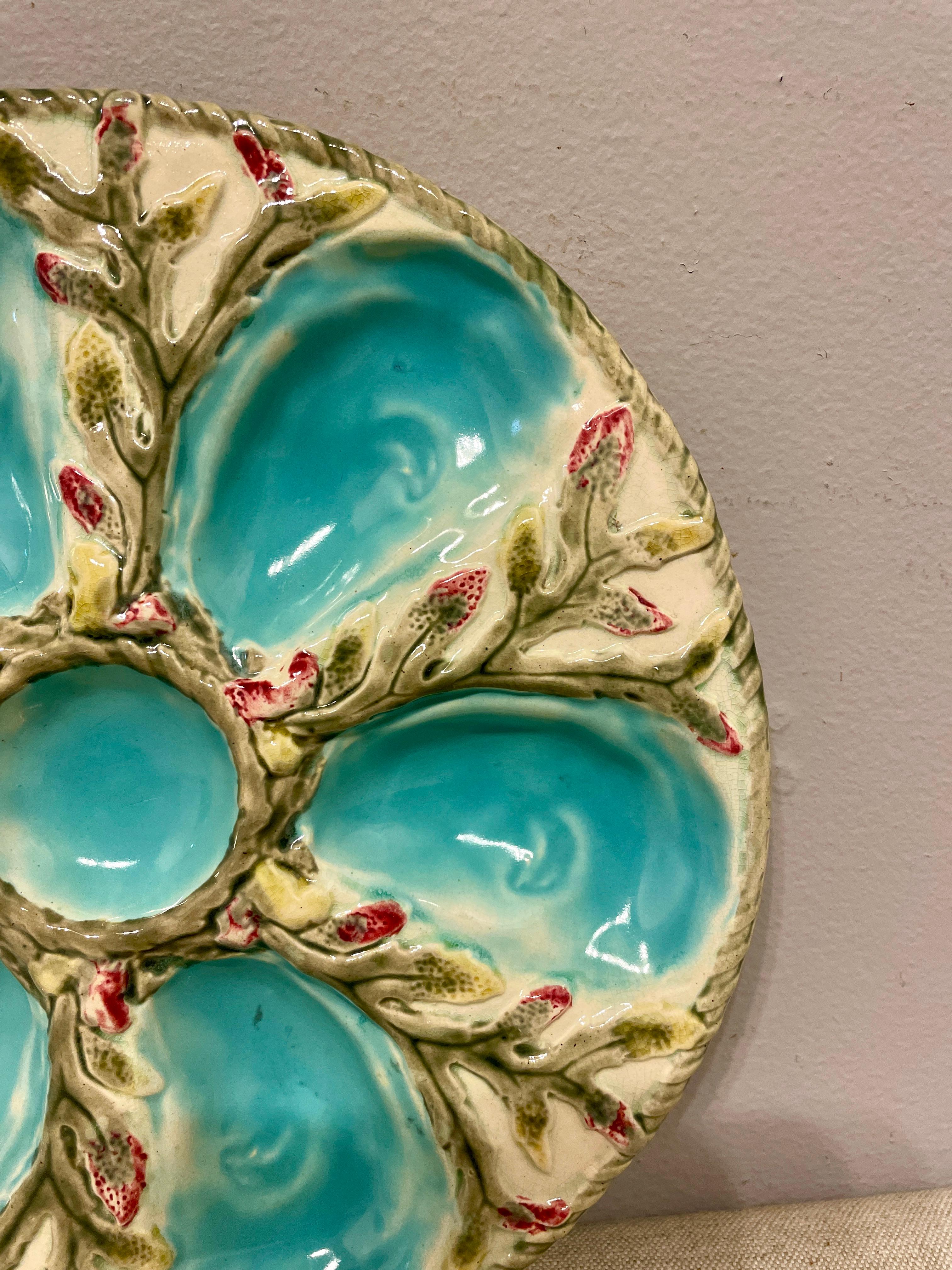19th Century 19th C. English Majolica Fielding Oyster Plate