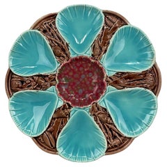 Retro 19th C. English Majolica 6 Wells Oyster Plate