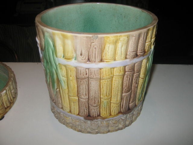 19th Century English Majolica Bamboo Planter with Base For Sale 3
