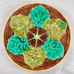 Adams & Bromley English Majolica Overlapping Leaf on Basketweave Cheese Tray
