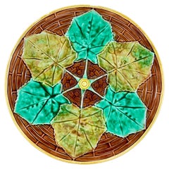 Adams & Bromley English Majolica Overlapping Leaf on Basketweave Cheese Tray