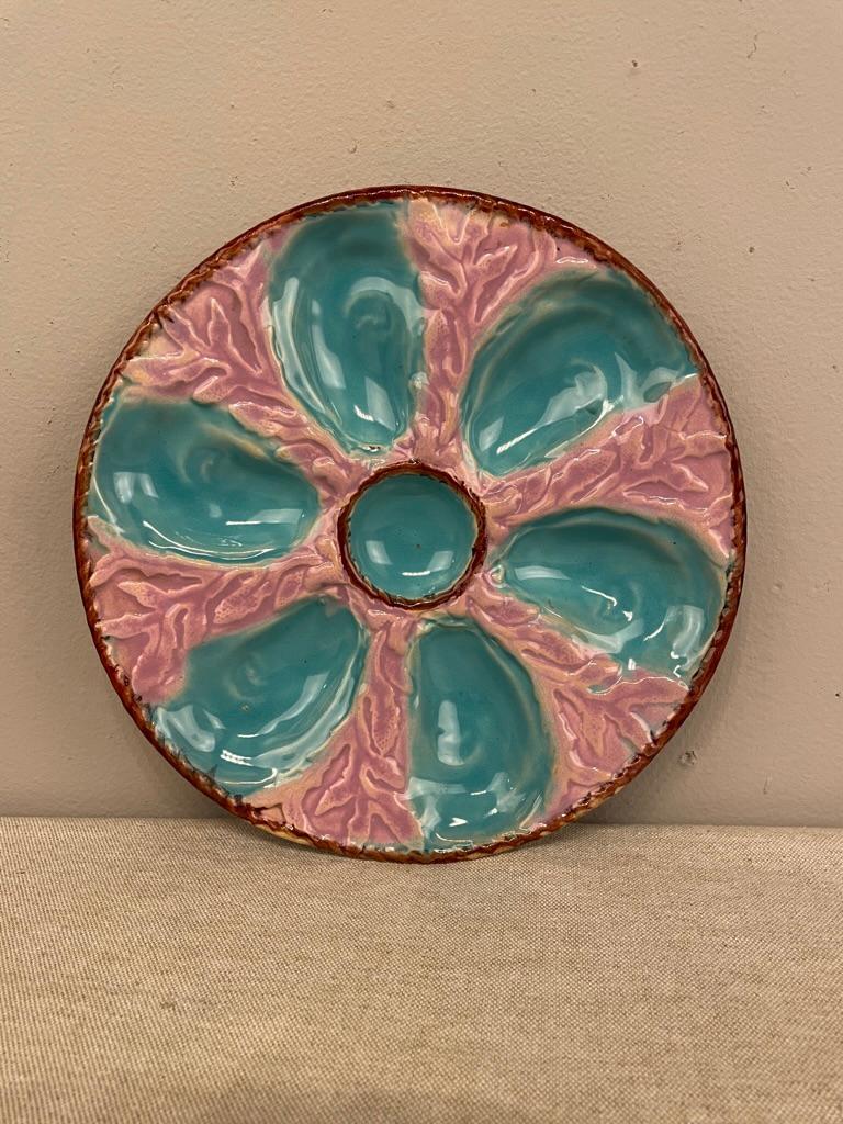 19th c. English Majolica Seaweed Oyster Plate, S. Fielding and Co. For