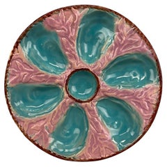 19th c. English Majolica Seaweed Oyster Plate, S. Fielding & Co.