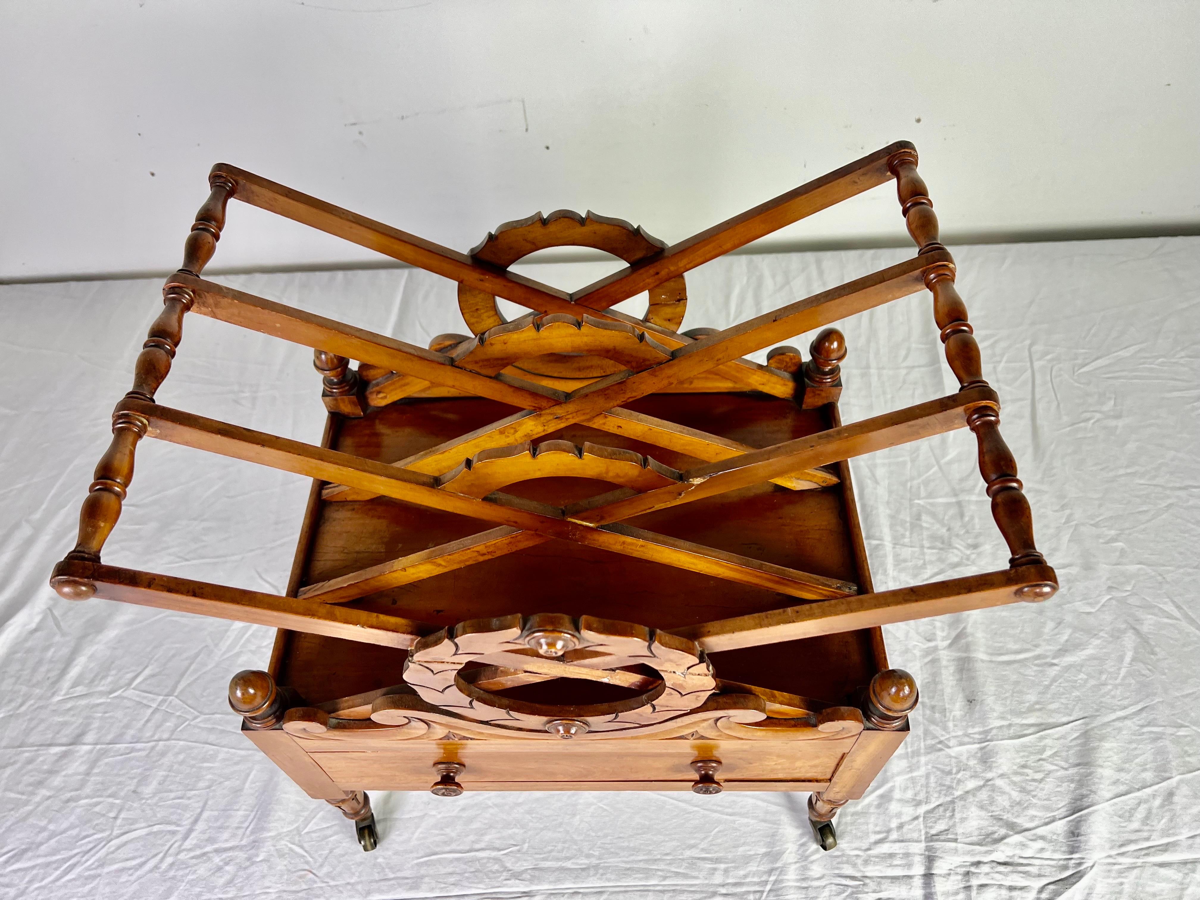 19th C. English Maple Magazine Rack w/ Drawer and Casters For Sale 5