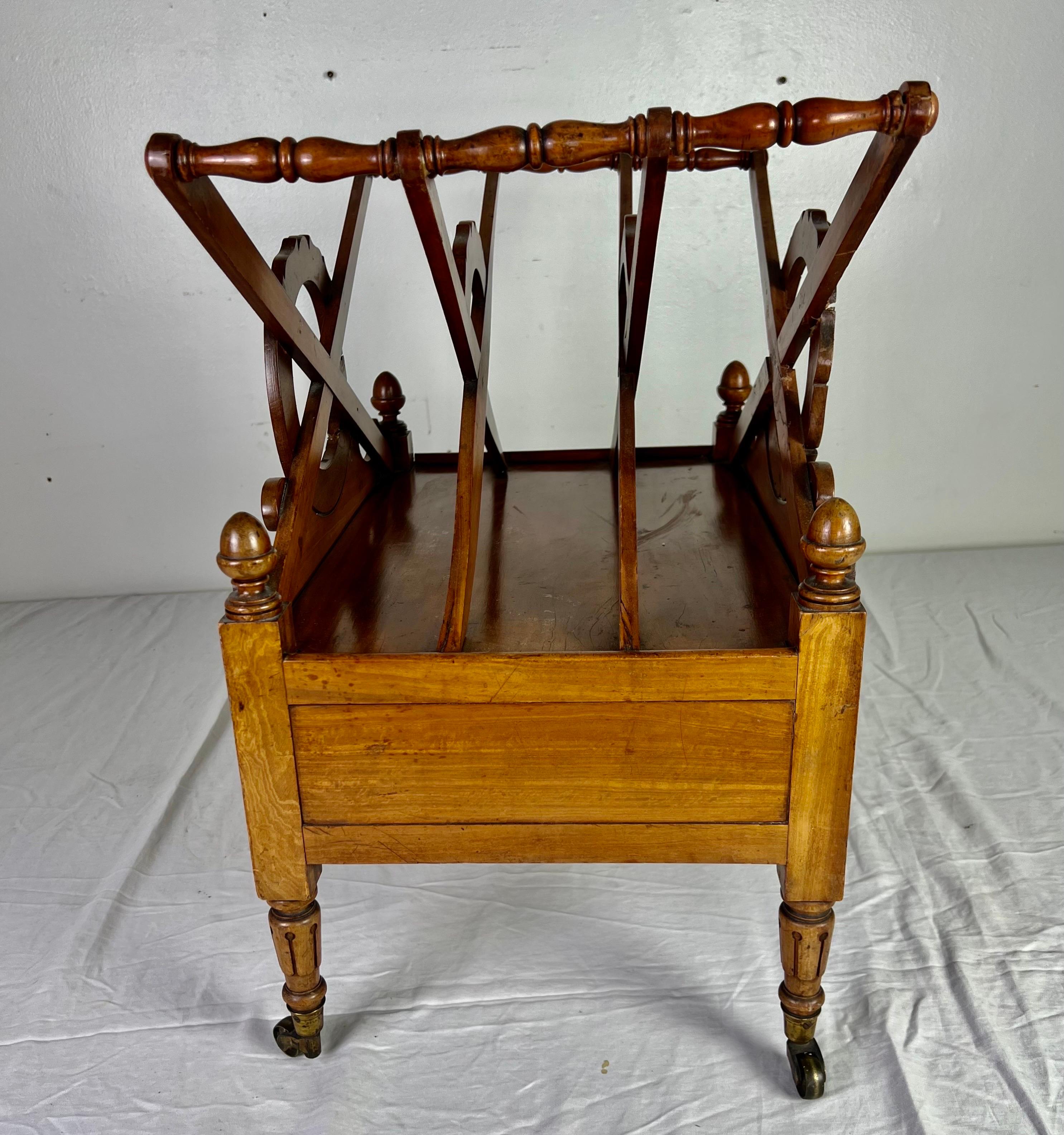 19th C. English Maple Magazine Rack w/ Drawer and Casters For Sale 7