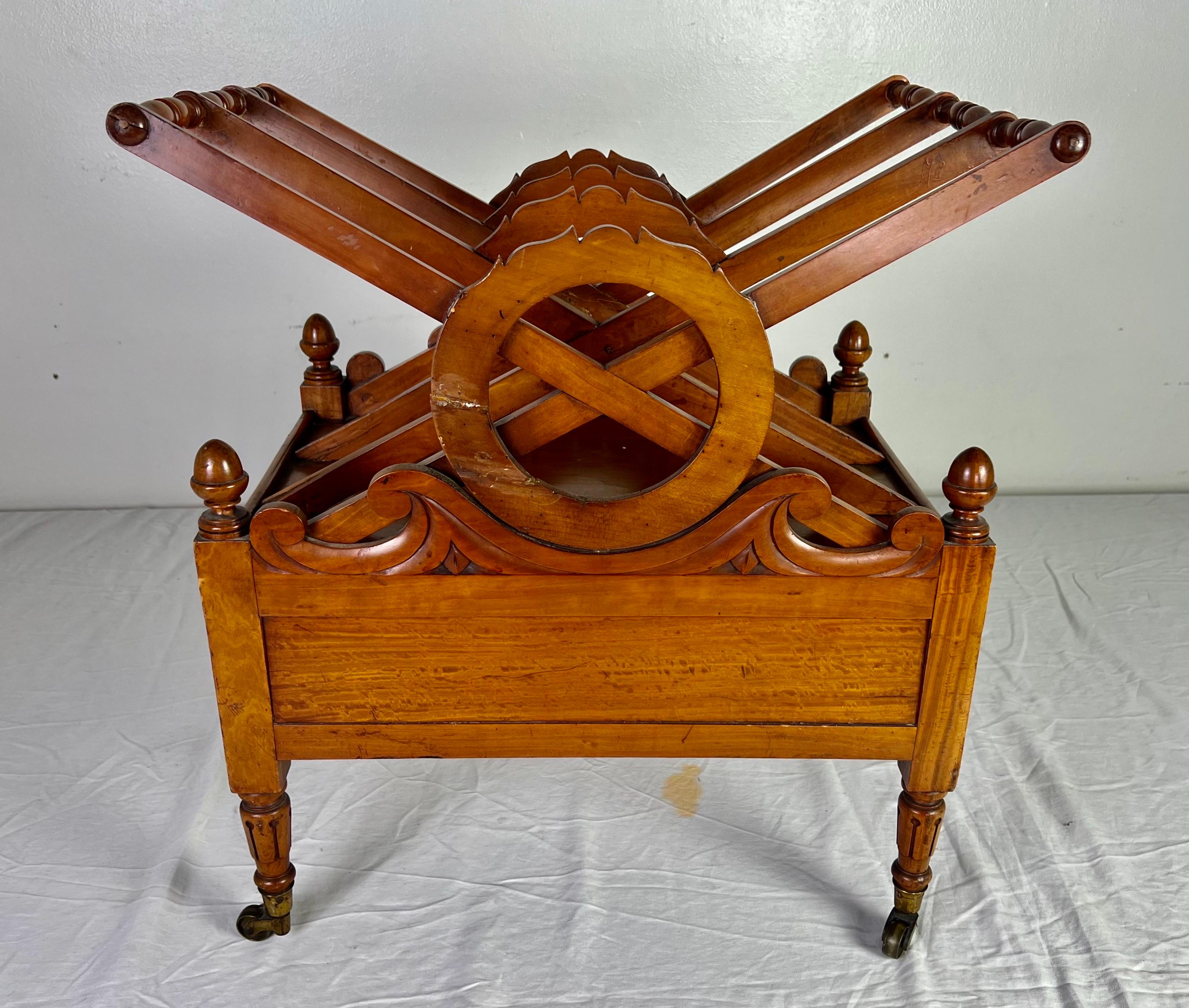 19th C. English Maple Magazine Rack w/ Drawer and Casters For Sale 8